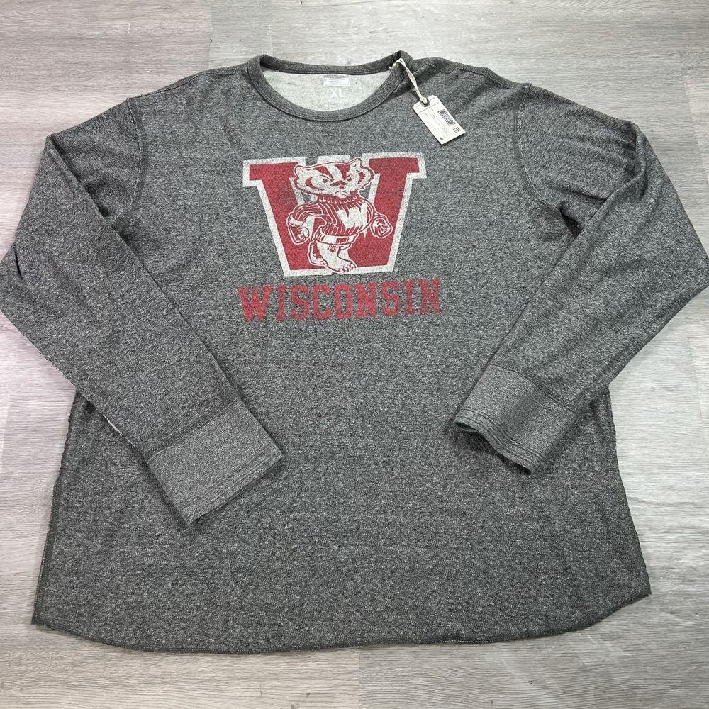 NEW Wisconsin Badgers Sweatshirt Mens XL Gray NCAA Football Tailgate Long Sleeve